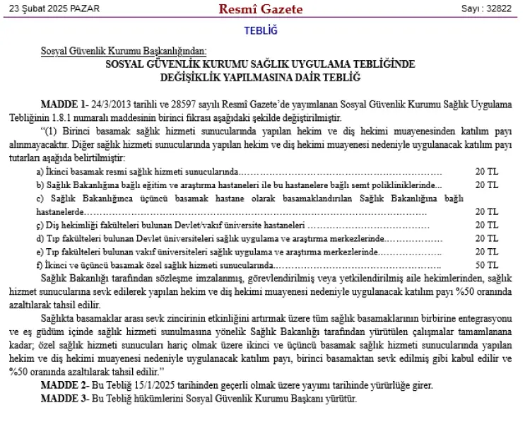 Sağlıkta katılım payı tutarlarında güncelleme güncel haberi